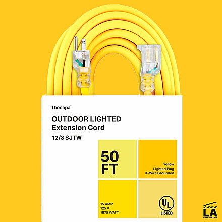 Thonapa 50 Foot Lighted Outdoor Extension Cord - 12/3 SJTW