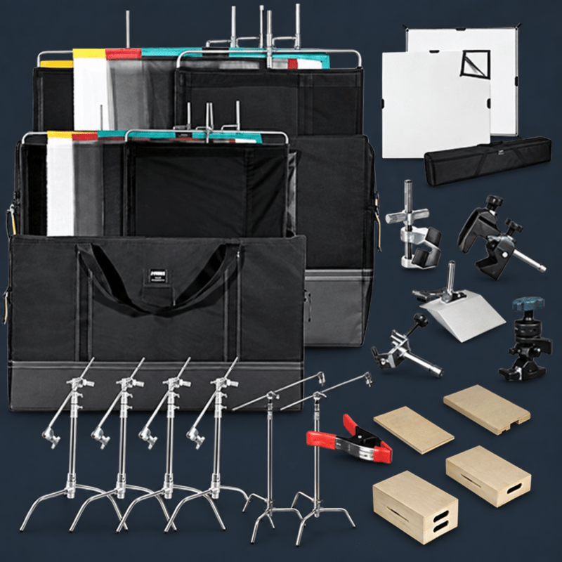 Gaffer’s 1/2 Ton Grip Package with stands and accessories.