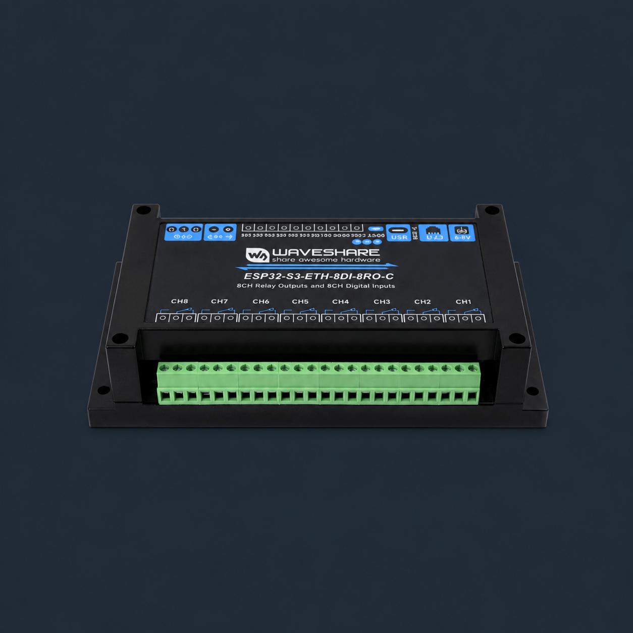 Waveshare Industrial 8-Channel ESP32-S3 WiFi Relay Module