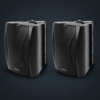 Two black Rockville WET-6B indoor outdoor speakers with mounting brackets