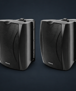 Two black Rockville WET-6B indoor outdoor speakers with mounting brackets
