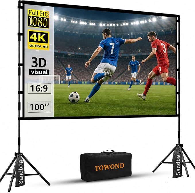 TOWOND 100-inch projection screen with stand and carry bag